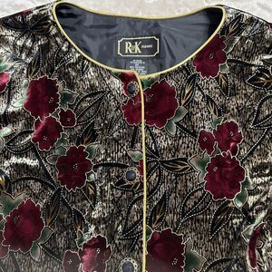 Vintage R&K Floral Velvet Jacket 3X Metallic Whimsigoth Fairycore Cottagecore